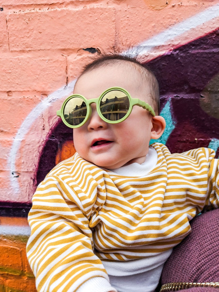 Avocado Green Sunglasses for babies and kids between 0 - 12 years old.